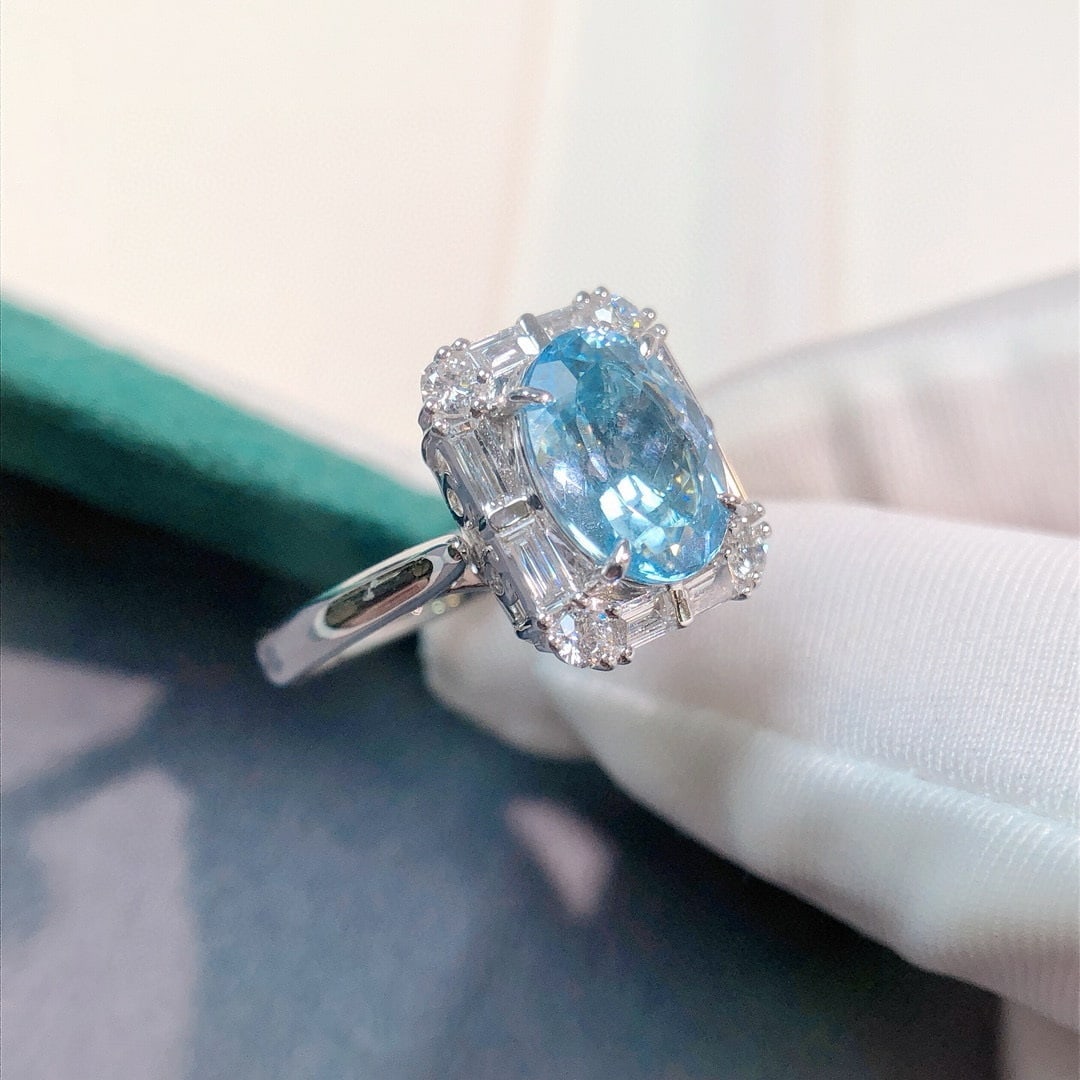 14k Gold 3.37 Ctw Natural Aquamarine & Lab Grown Diamond Ring/pendant( Without Chain ) - 9