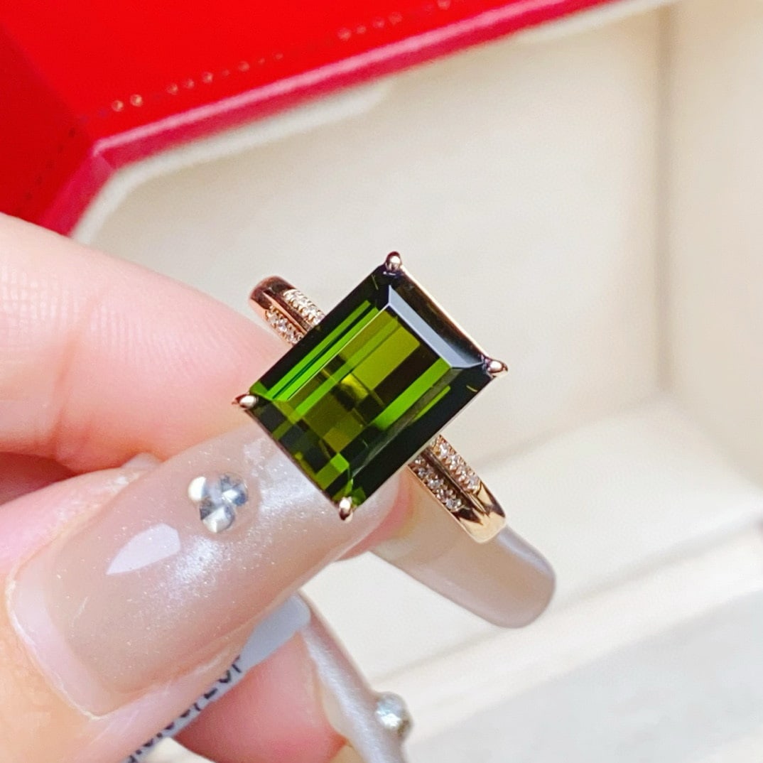 14k Gold 4.56 Ctw Natural Tourmaline & Diamond Ring - 2