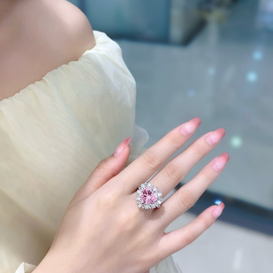 14k Gold 5.54 Ctw Natural Morganite & Diamond Ring/pendant( Without Chain ) - 2