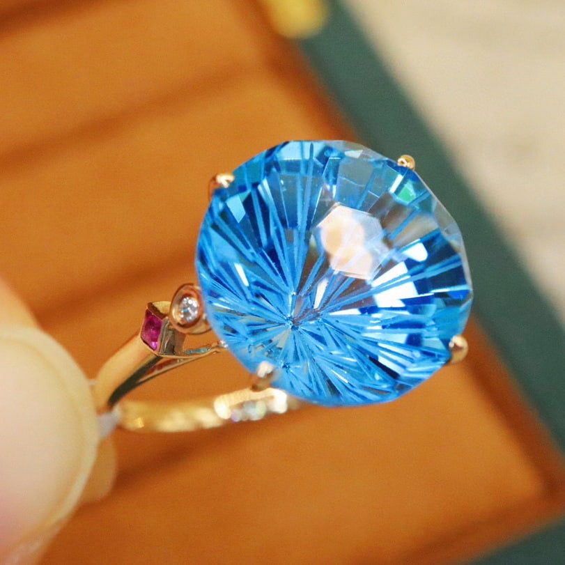 14k Gold 11.90 Ctw Natural Topaz & Diamond Ring - 2