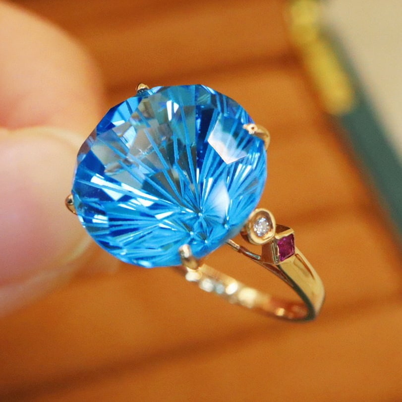 14k Gold 11.90 Ctw Natural Topaz & Diamond Ring - 3