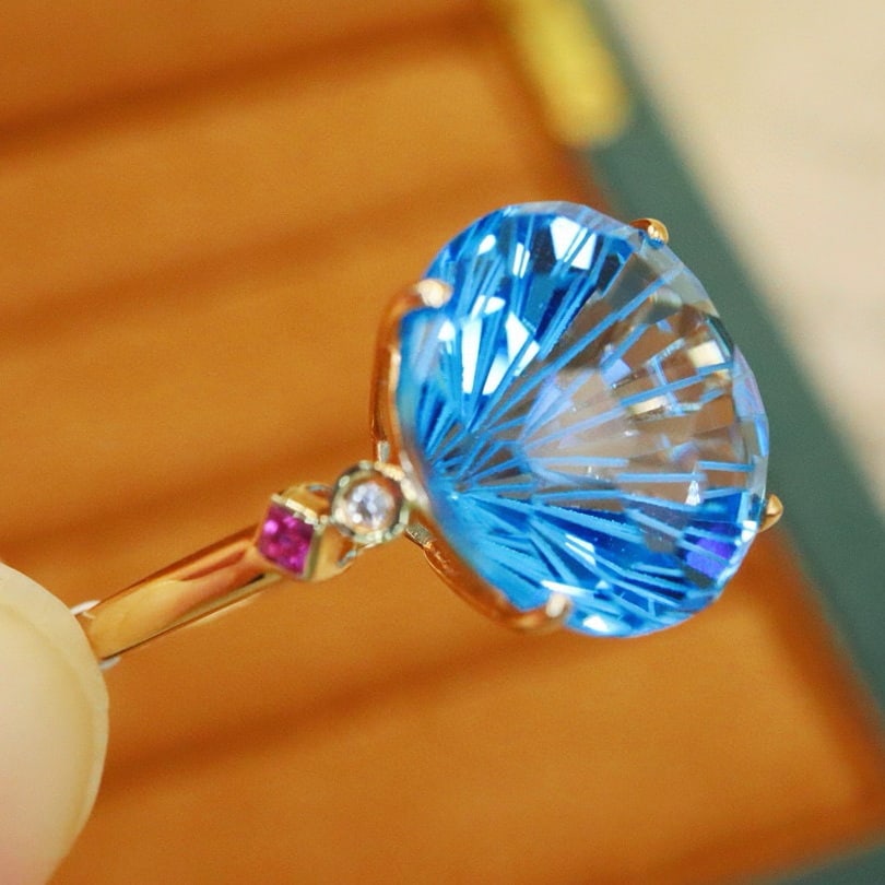 14k Gold 11.90 Ctw Natural Topaz & Diamond Ring - 4