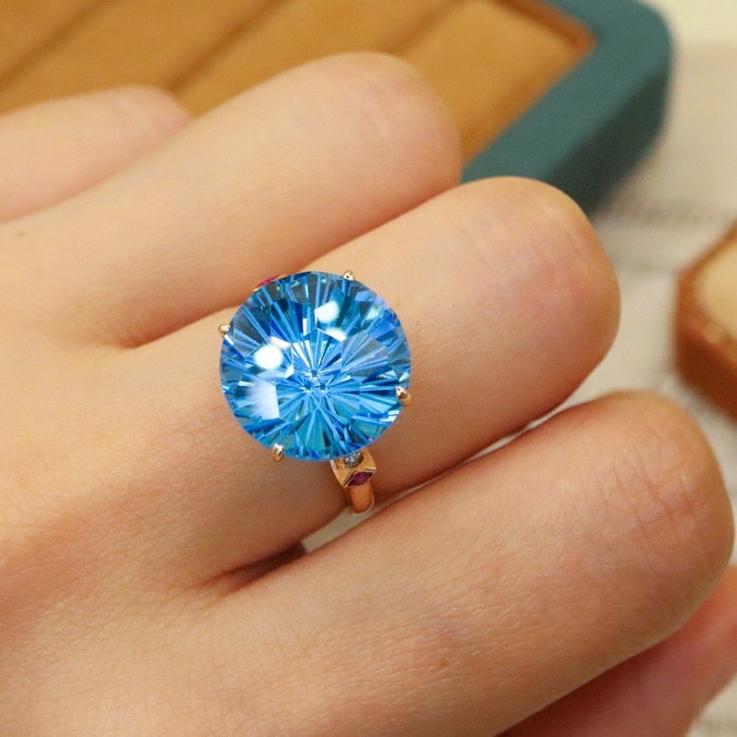 14k Gold 11.90 Ctw Natural Topaz & Diamond Ring - 6