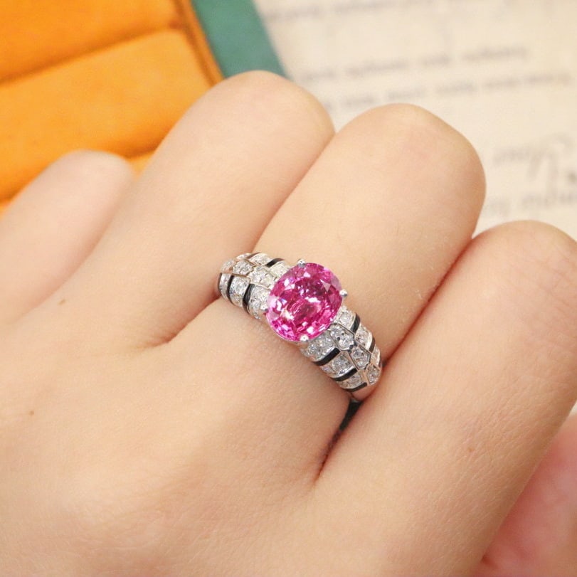 14k Gold 2.42 Ctw Natural Padparadscha Sapphire & Diamond Ring - 3