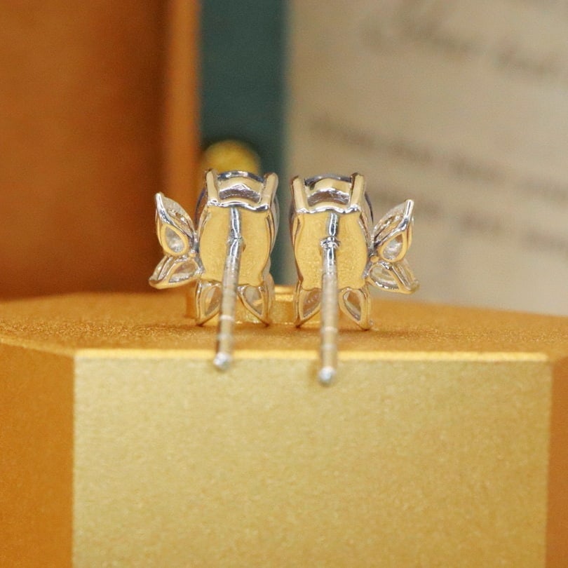 14k Gold 1.21 Ctw Natural Sapphire & Diamond Earrings - 4