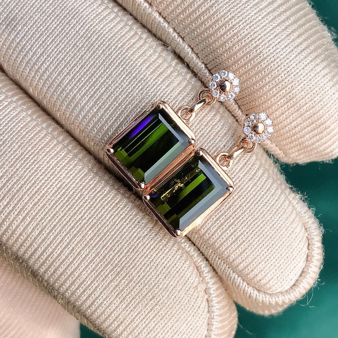 14k Gold 3.35 Ctw Natural Tourmaline & Diamond Earrings - 2