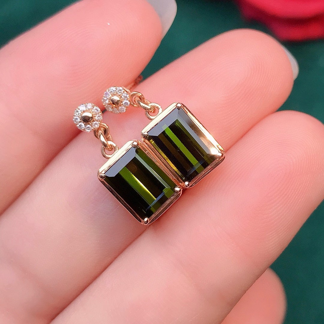 14k Gold 3.35 Ctw Natural Tourmaline & Diamond Earrings - 4