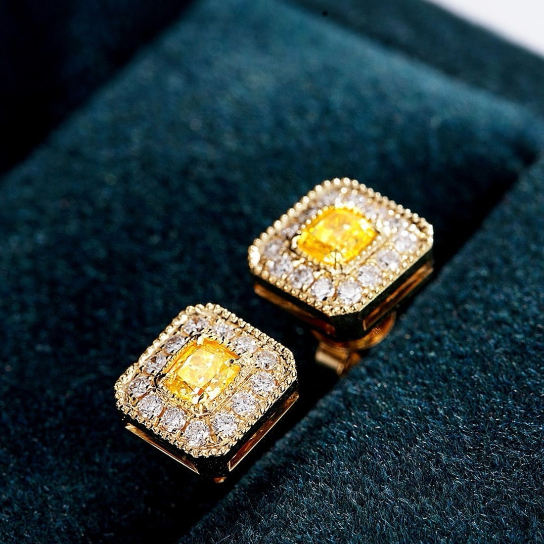 14k Gold 0.75 Ctw Natural Yellow Diamond & Diamond Earrings - 2