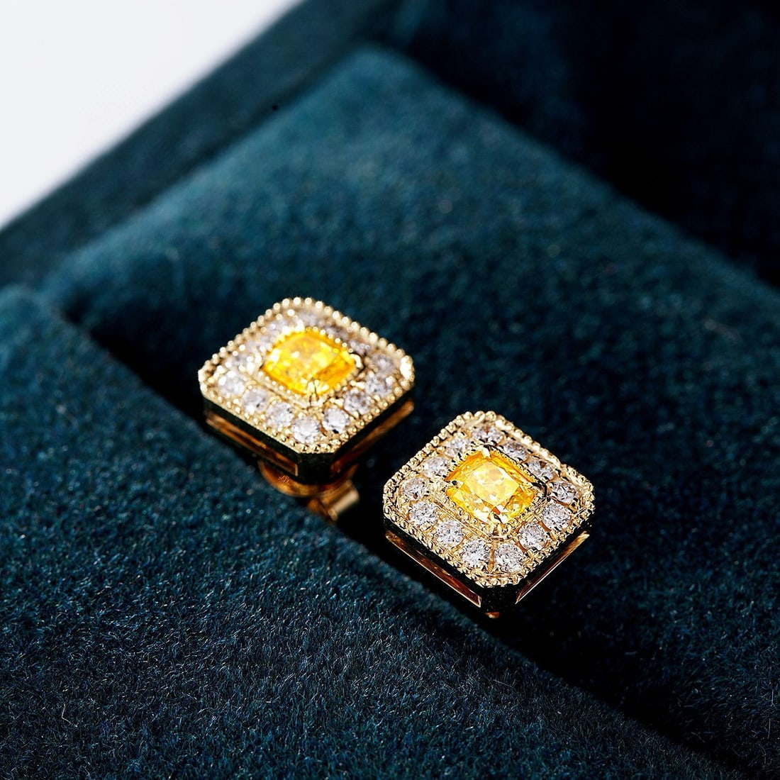 14k Gold 0.75 Ctw Natural Yellow Diamond & Diamond Earrings - 3