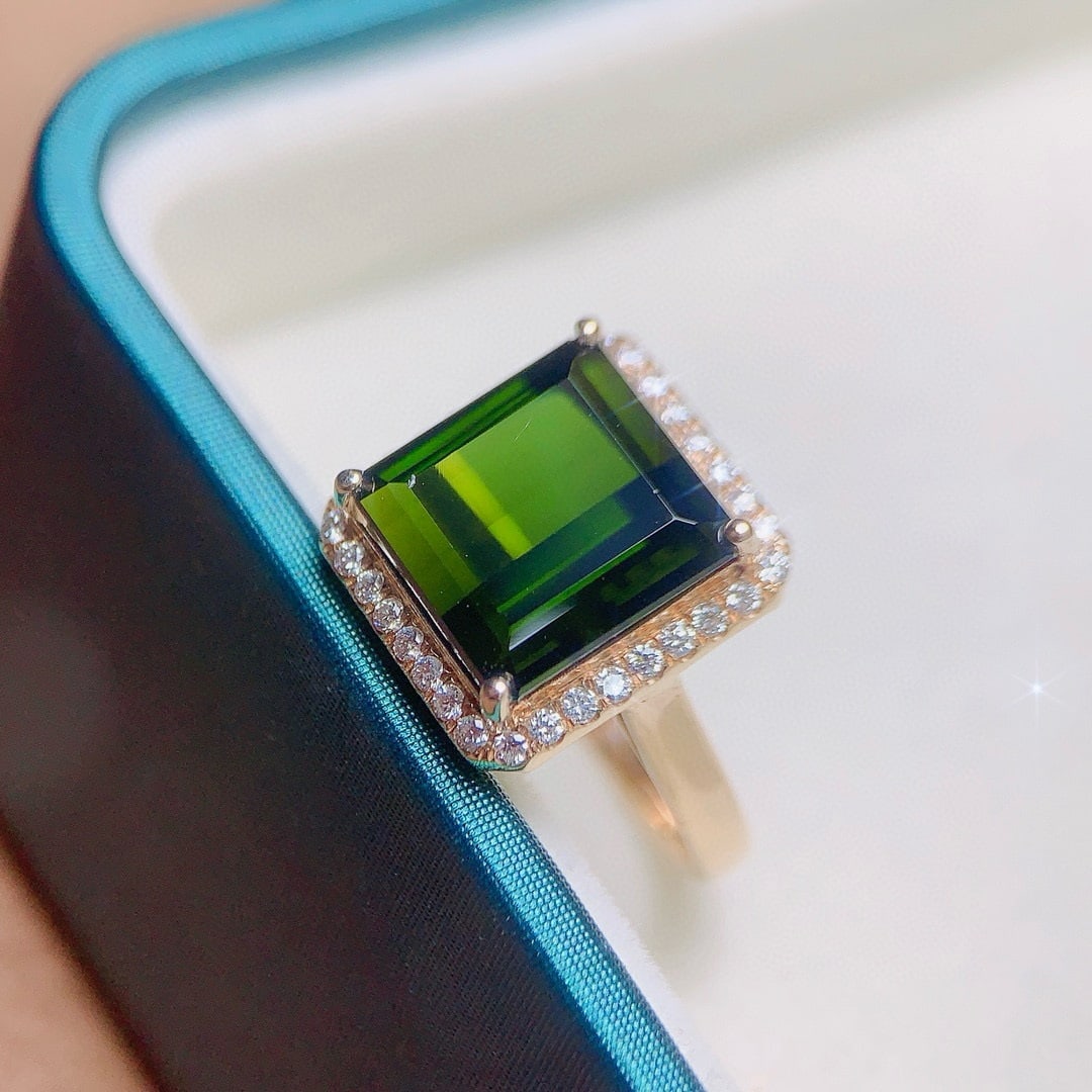 14k Gold 7.73 Ctw Natural Tourmaline & Diamond Ring - 4