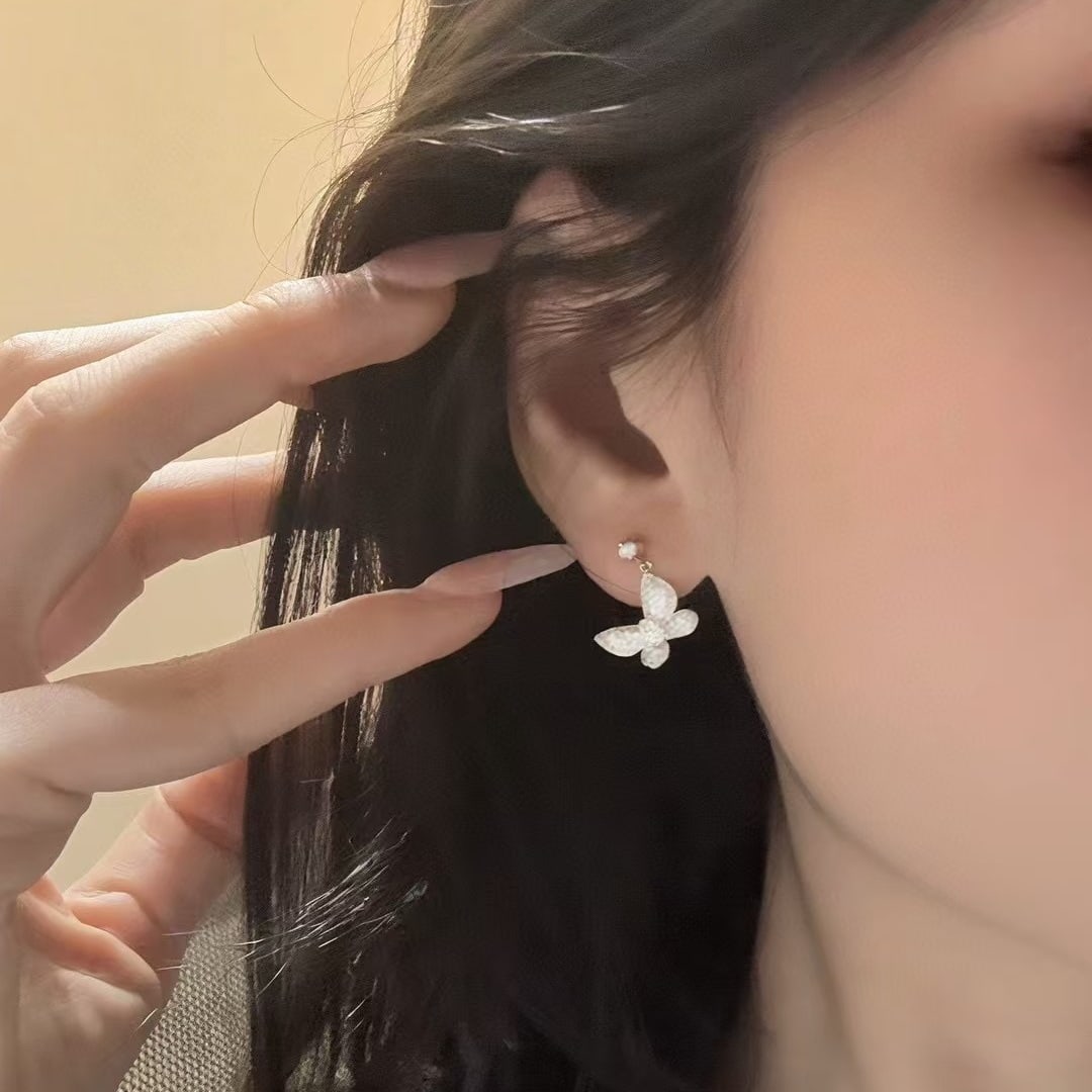 14k Gold 0.8 Ct Natural H Diamond & Butterfly Earrings - 4