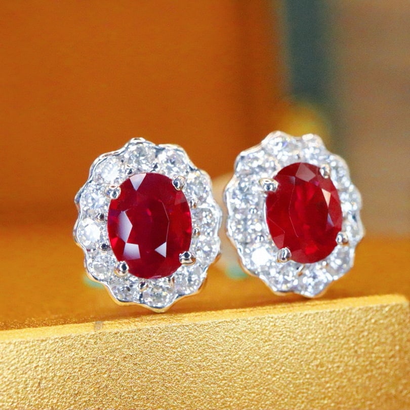 14k Gold 0.91 Ctw Natural Ruby & Diamond Earrings - 2