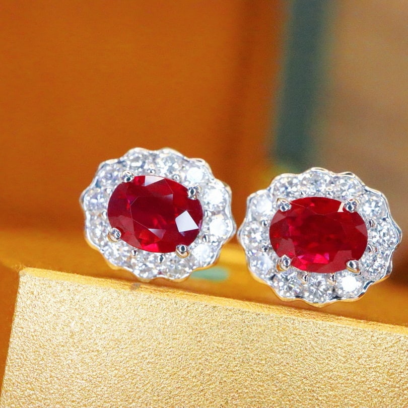 14k Gold 0.91 Ctw Natural Ruby & Diamond Earrings - 3