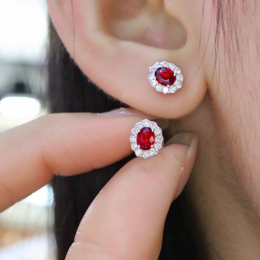 14k Gold 0.91 Ctw Natural Ruby & Diamond Earrings - 5