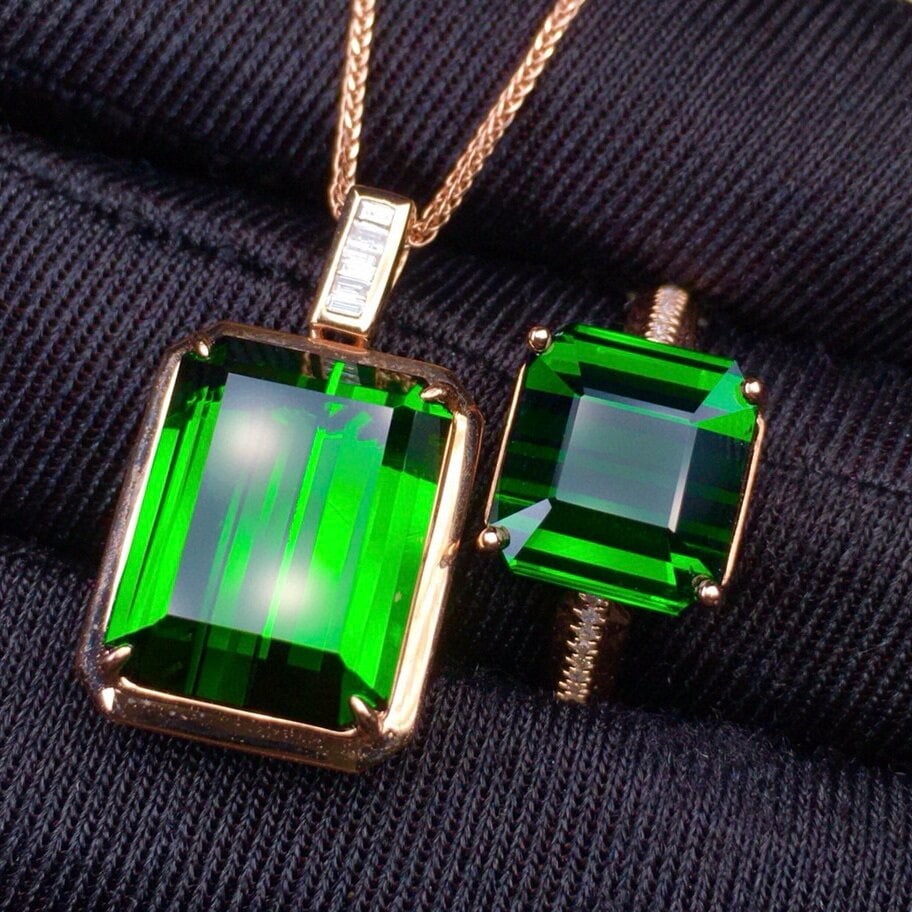 14k Gold 15.86 Ct Natural Tourmaline & Diamond Jewelry Set - 3