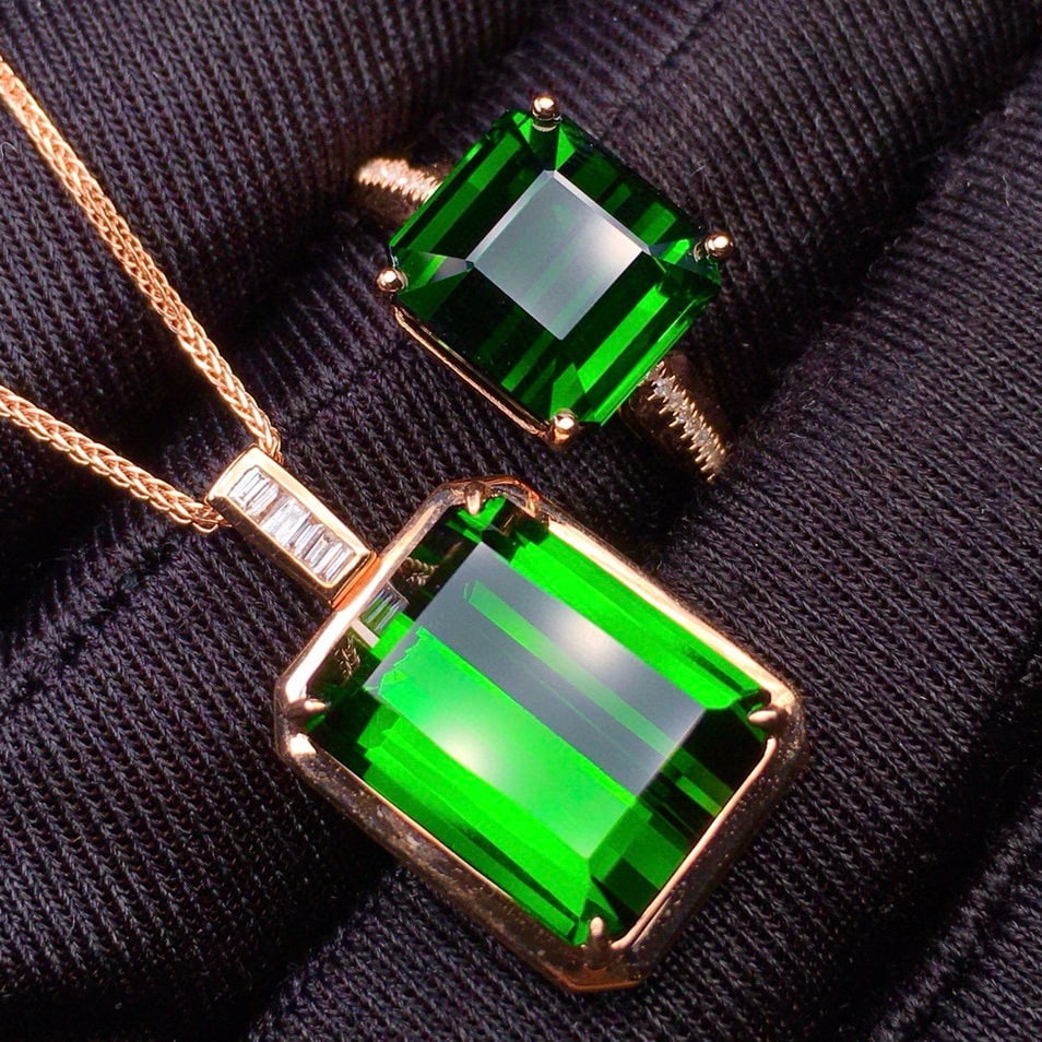 14k Gold 15.86 Ct Natural Tourmaline & Diamond Jewelry Set - 4