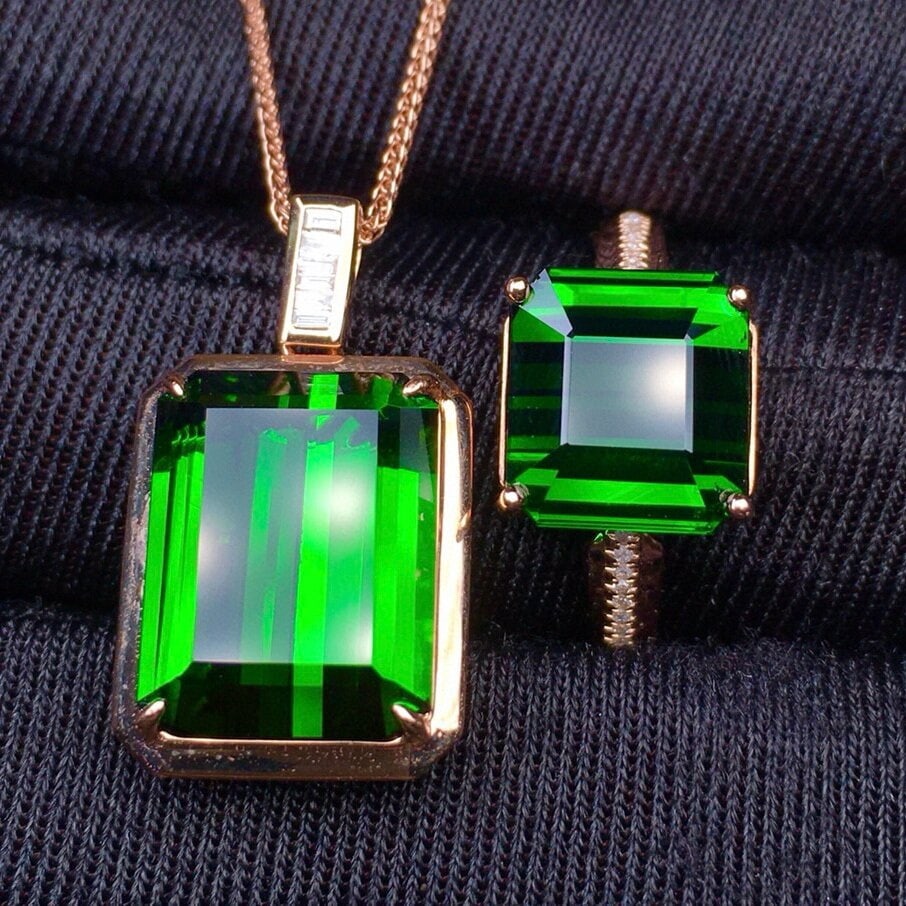 14k Gold 15.86 Ct Natural Tourmaline & Diamond Jewelry Set - 5