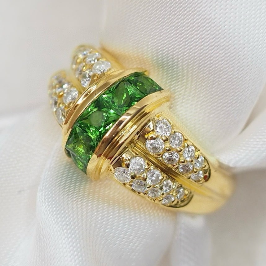 14k Gold 1.52 Ctw Natural Tsavorite & Diamond Ring - 2