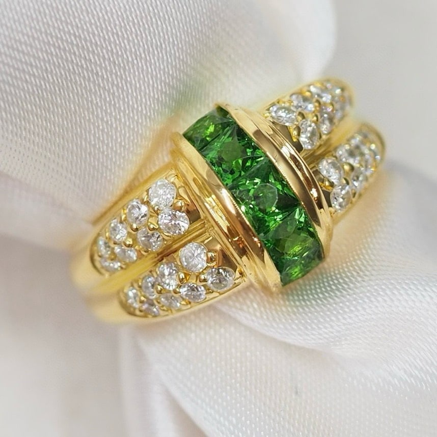 14k Gold 1.52 Ctw Natural Tsavorite & Diamond Ring - 3
