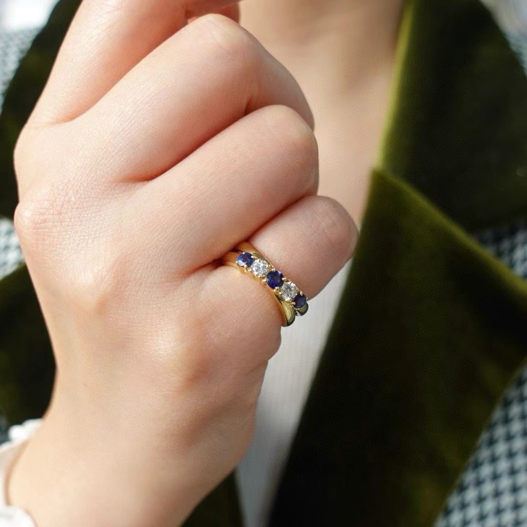 14k Gold 0.75 Ctw Vivid Blue Natural Sapphire & Diamond Ring - 2