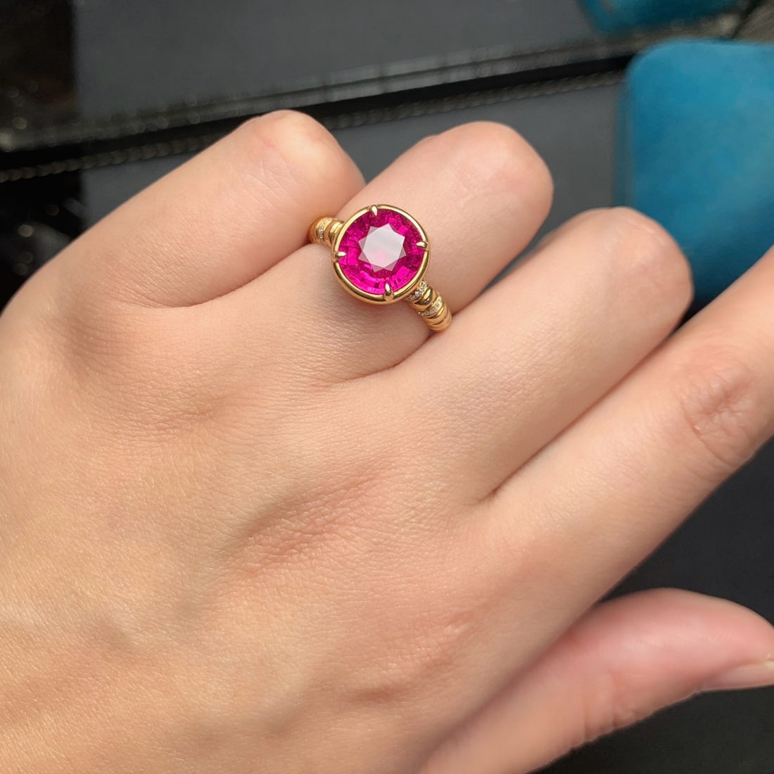 14k Gold 3.5 Ct Natural Tourmaline & Diamond Ring - 3