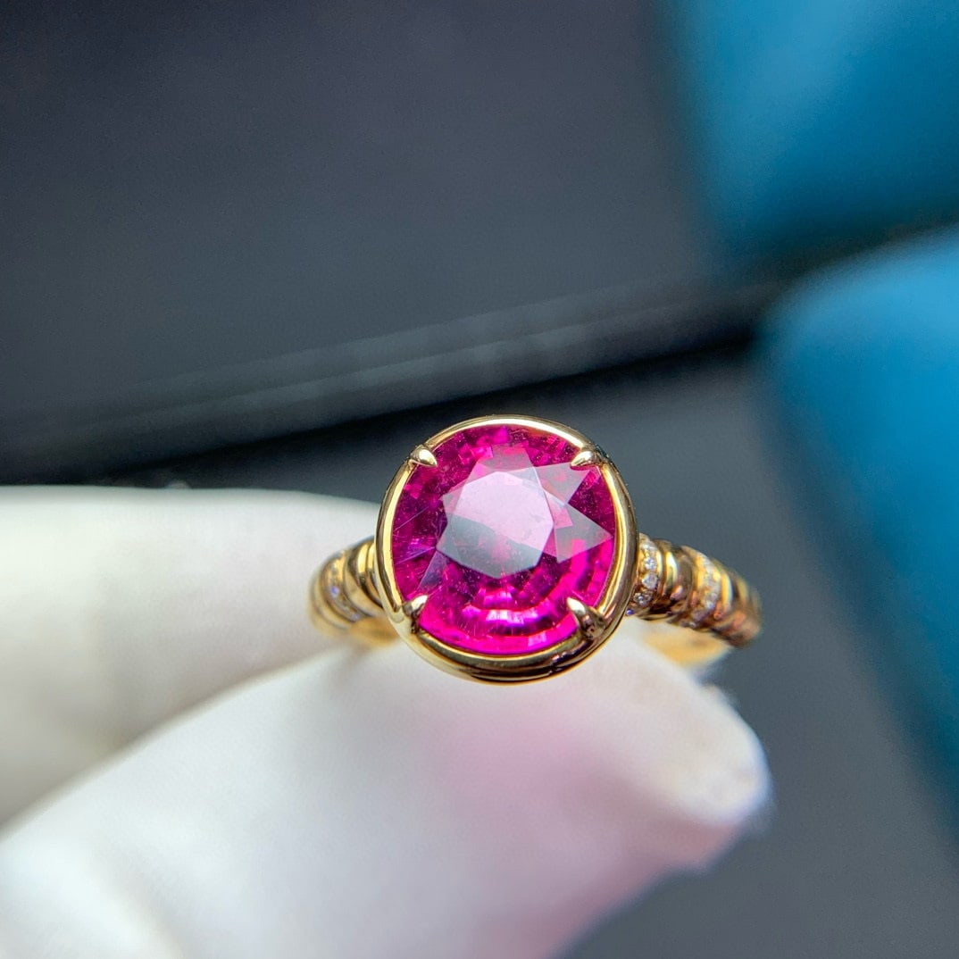 14k Gold 3.5 Ct Natural Tourmaline & Diamond Ring - 4