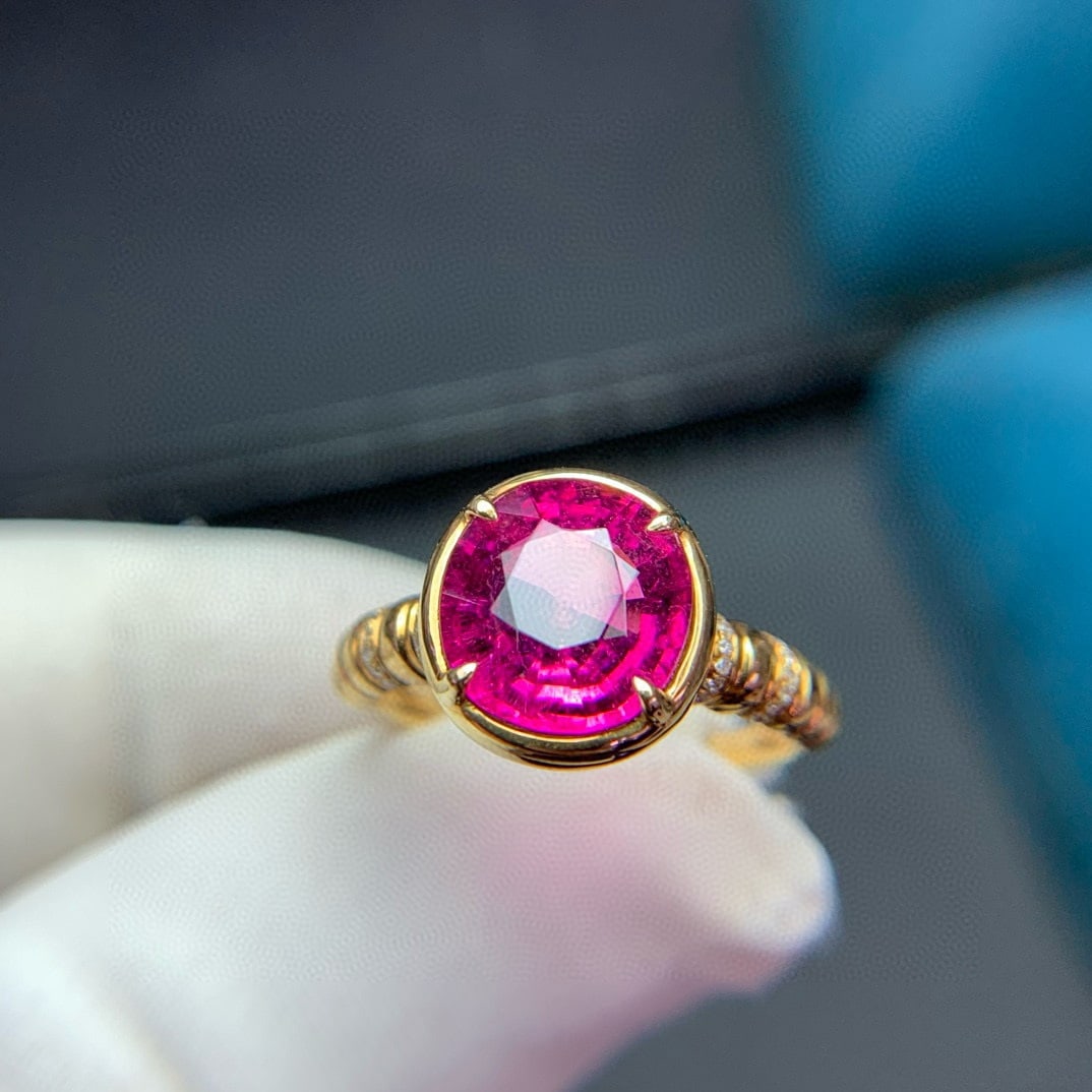 14k Gold 3.5 Ct Natural Tourmaline & Diamond Ring - 5