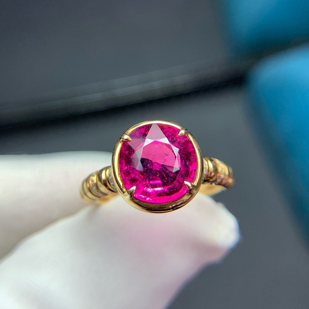 14k Gold 3.5 Ct Natural Tourmaline & Diamond Ring - 7