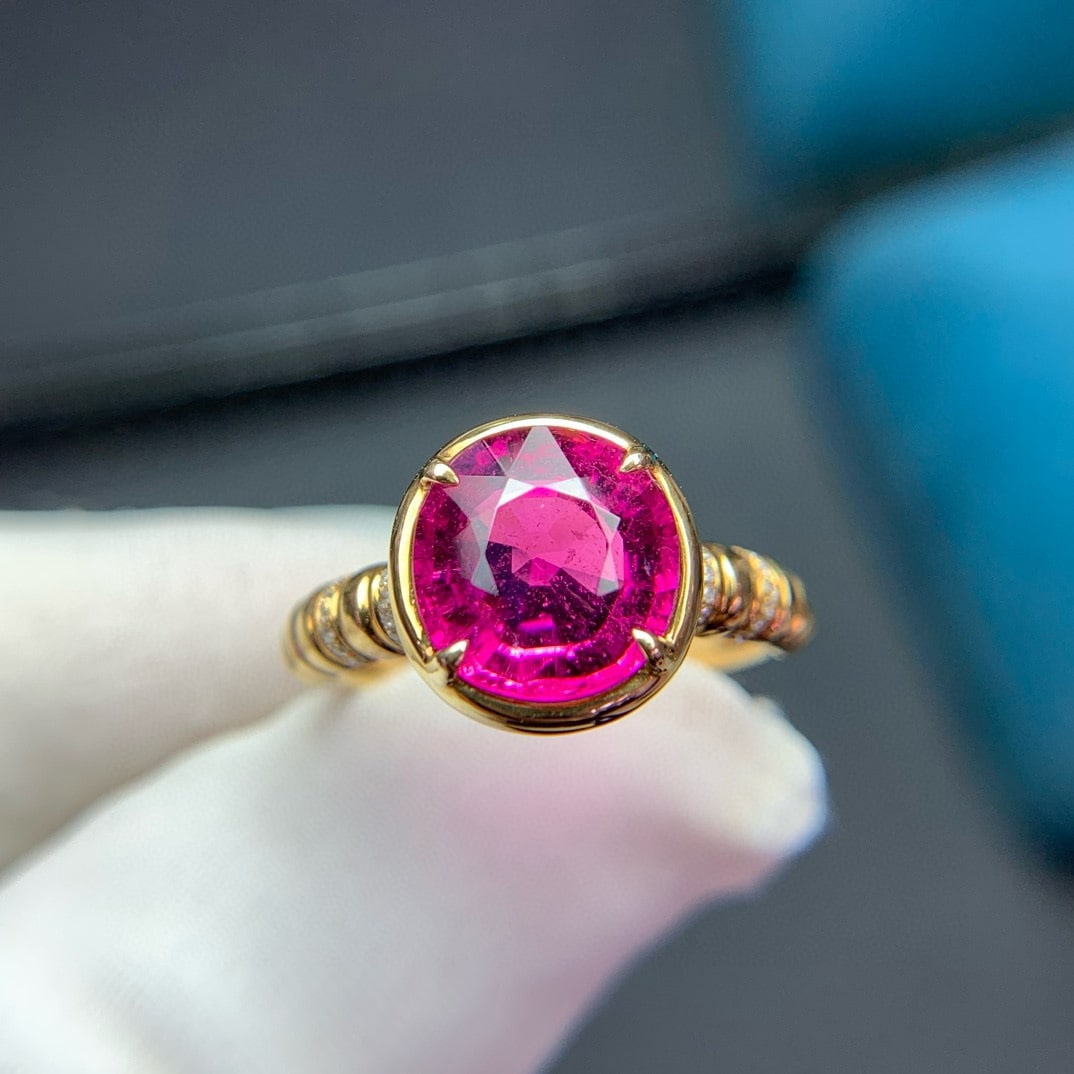 14k Gold 3.5 Ct Natural Tourmaline & Diamond Ring - 9