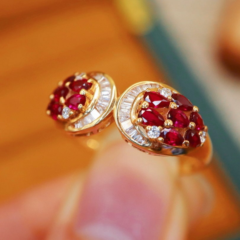 14k Gold 0.95 Ctw Vivid Red Natural Ruby & Diamond Ring - 2