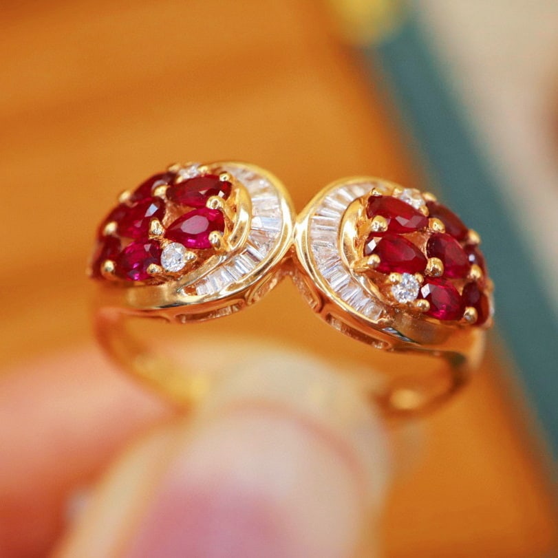 14k Gold 0.95 Ctw Vivid Red Natural Ruby & Diamond Ring - 3