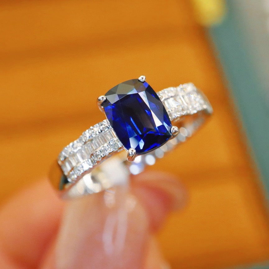 14k Gold 1.38 Ctw Natural Sapphire & Diamond Ring - 3