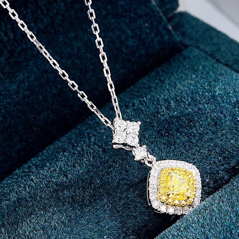 14k Gold 0.43 Ctw Natural Yellow Diamond & Diamond Necklace - 2