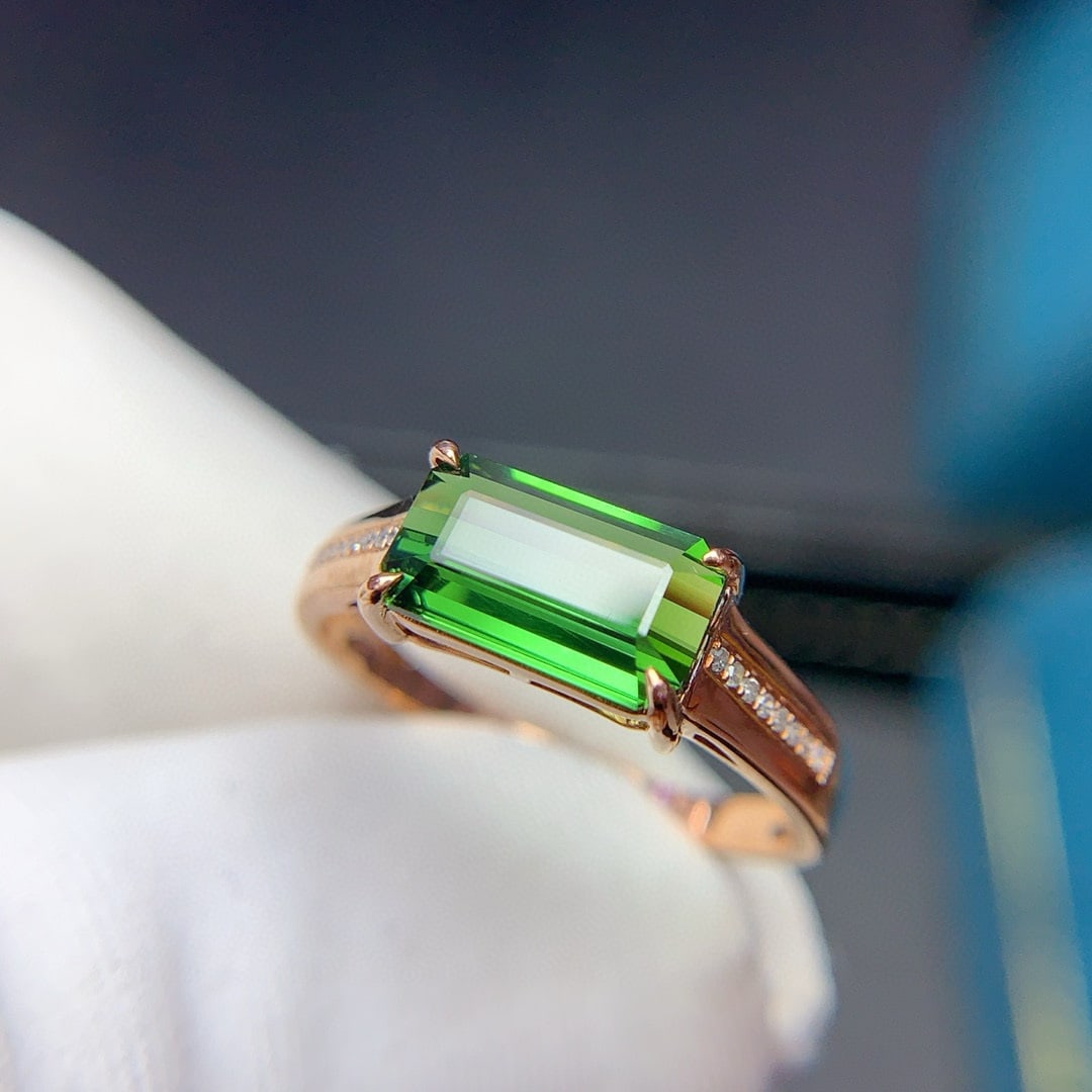 14k Gold 1.9 Ct Natural Tourmaline & Diamond Ring - 3