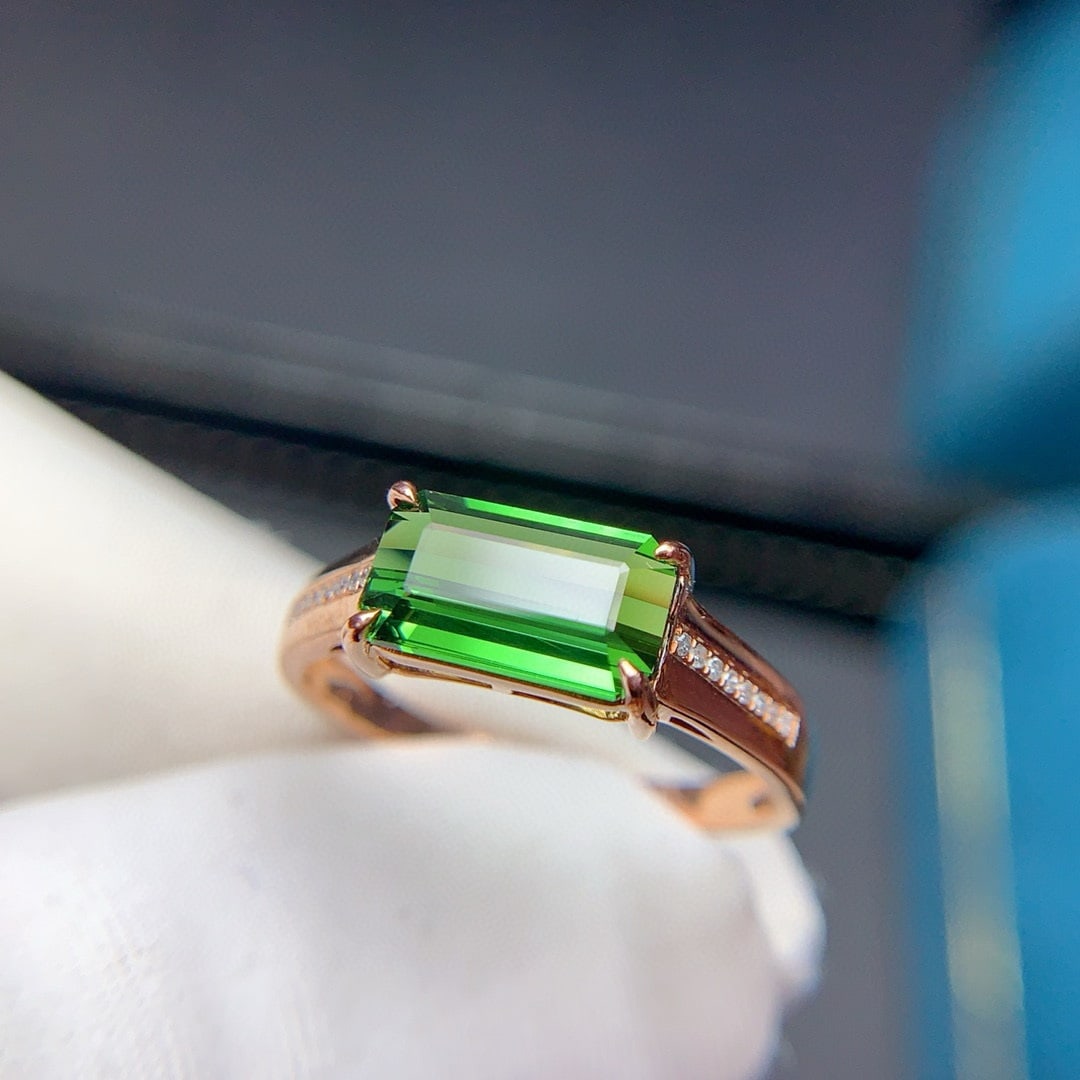 14k Gold 1.9 Ct Natural Tourmaline & Diamond Ring - 4