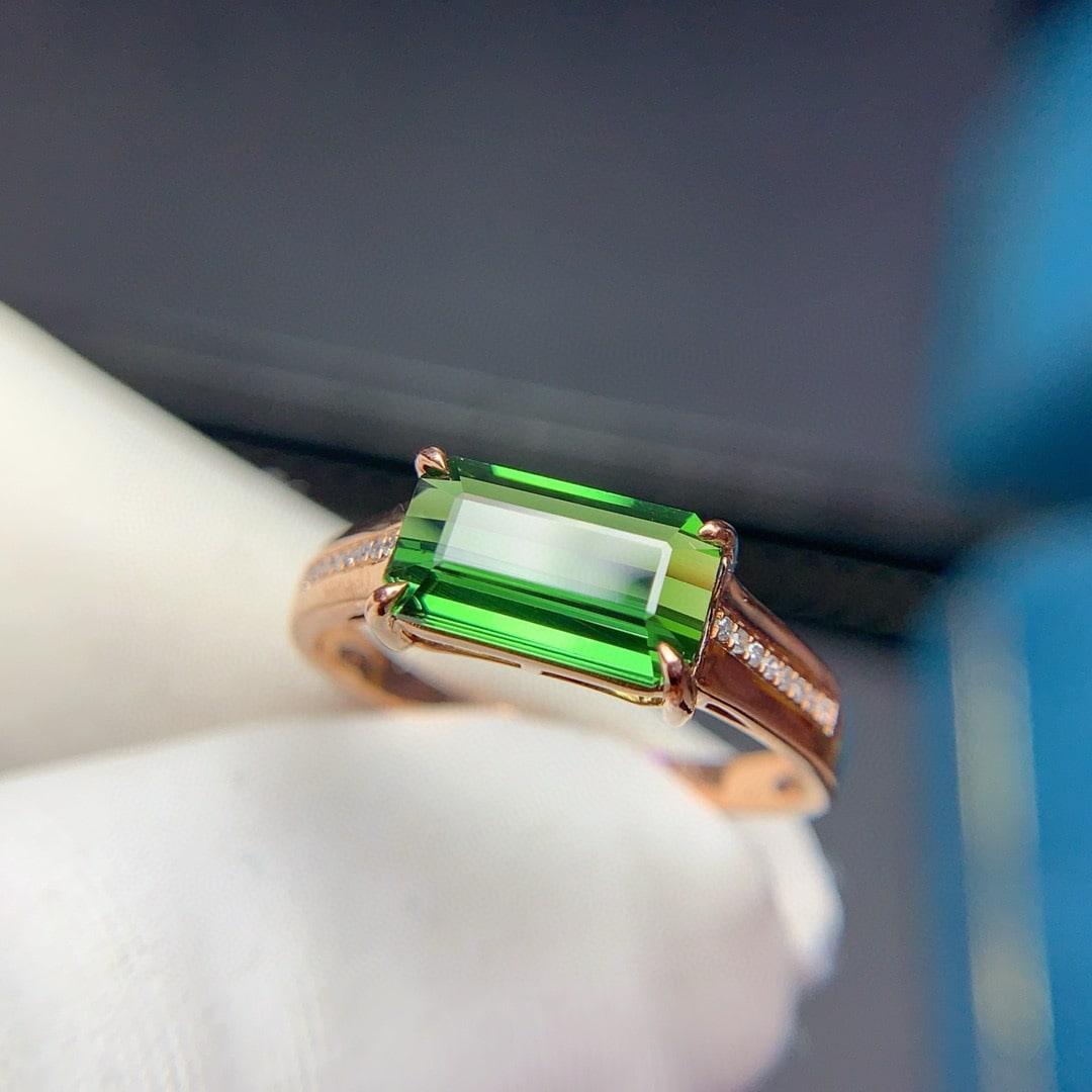 14k Gold 1.9 Ct Natural Tourmaline & Diamond Ring - 5