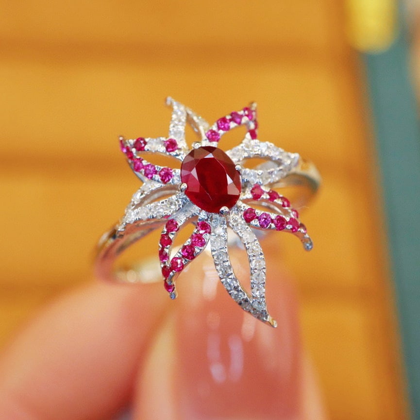 14k Gold 0.58 Ctw Natural Ruby & Diamond Ring - 3