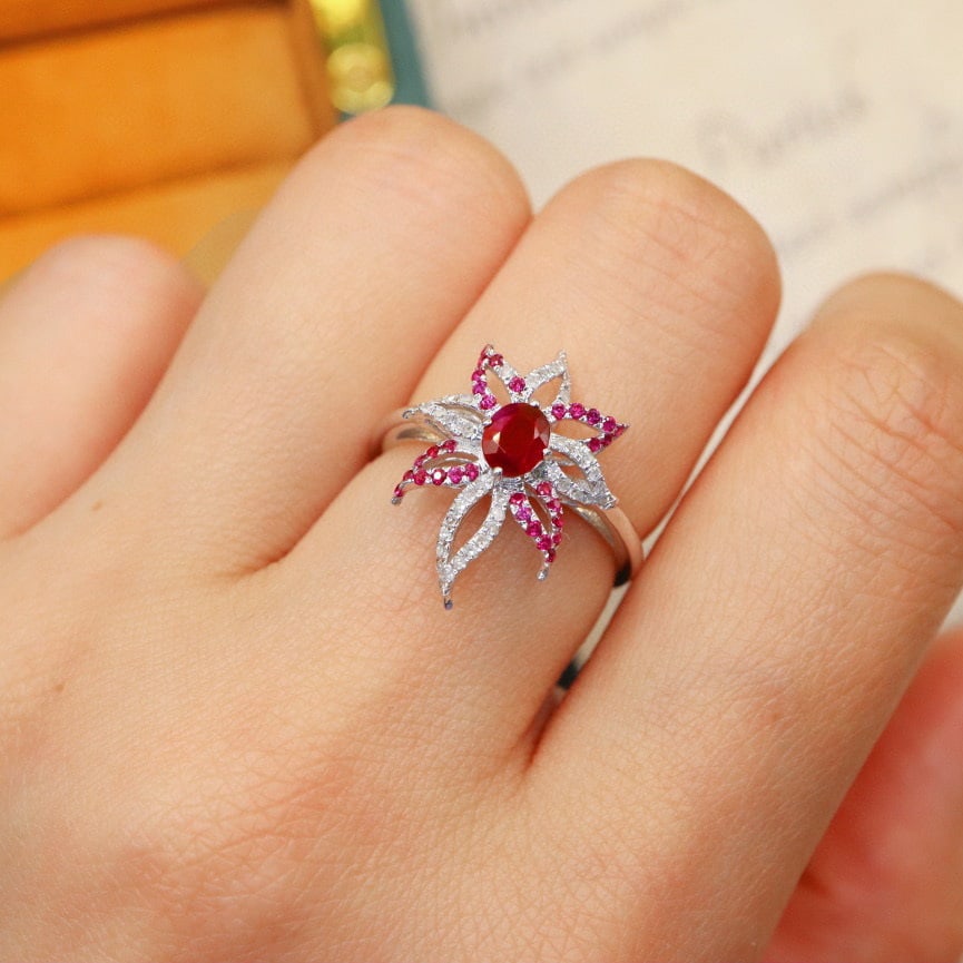 14k Gold 0.58 Ctw Natural Ruby & Diamond Ring - 5