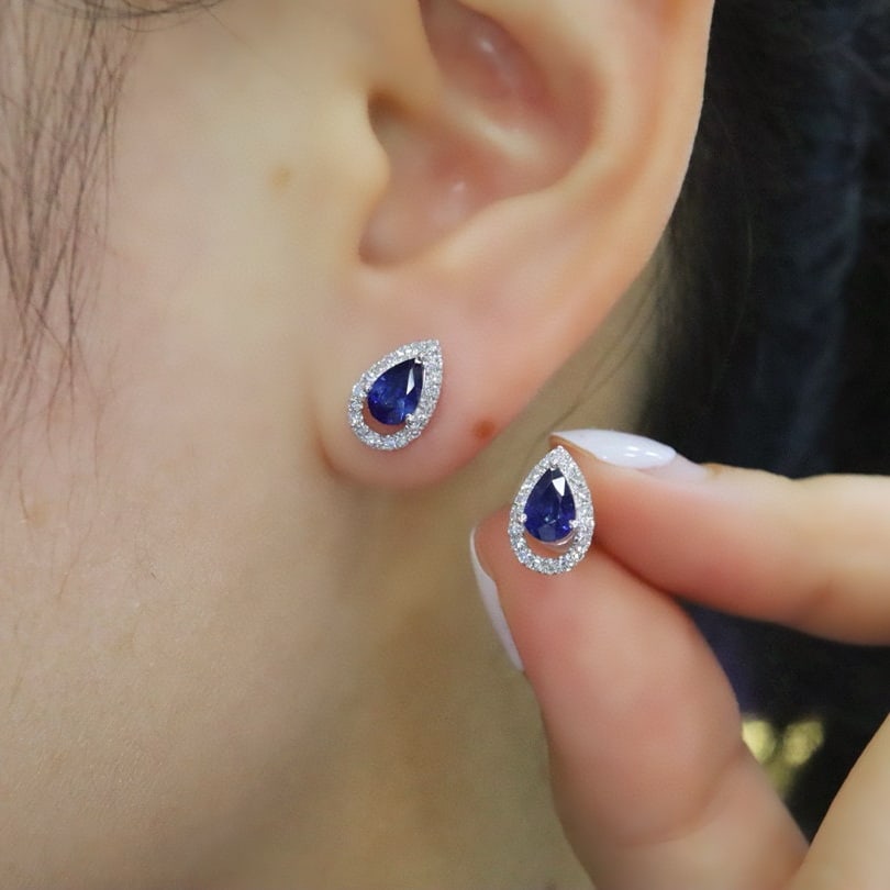 14k Gold 1.29 Ctw Natural Sapphire & Diamond Earrings - 6