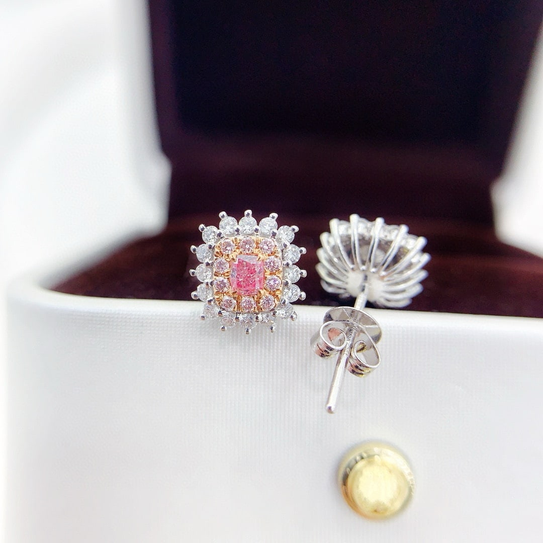 14k Gold 0.66 Ctw Natural Pink Diamond & Diamond Earrings - 3