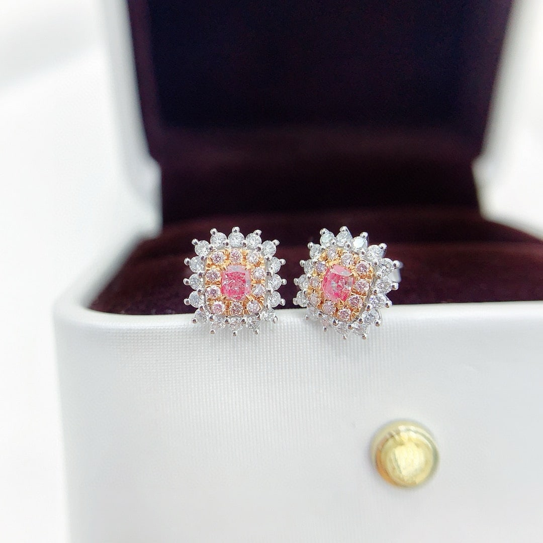 14k Gold 0.66 Ctw Natural Pink Diamond & Diamond Earrings - 4