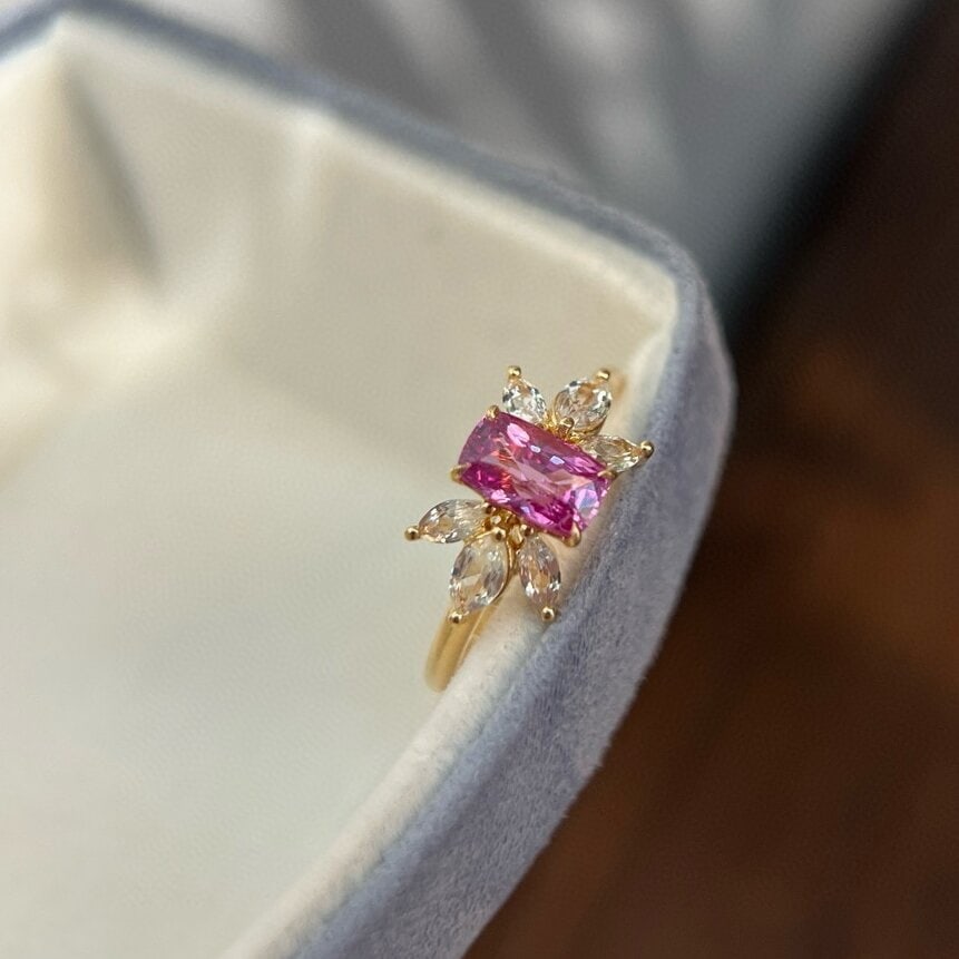 14k Gold 1.63 Ctw Natural Padparadscha Sapphire & Spinel Ring - 2