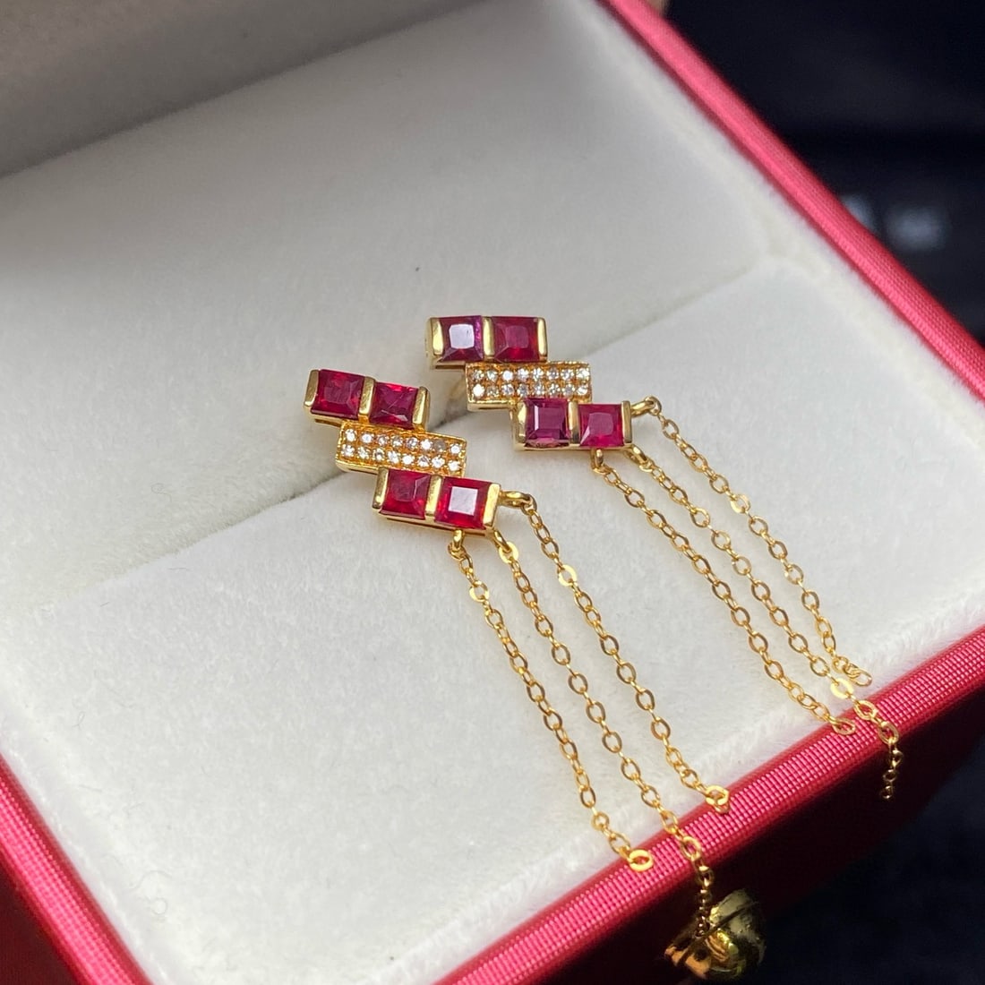 14k Gold 1.10 Ct Natural Ruby & Diamond Earrings - 2