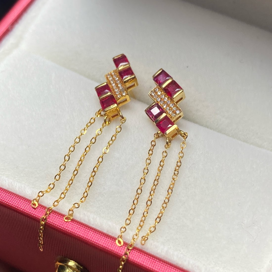 14k Gold 1.10 Ct Natural Ruby & Diamond Earrings - 3