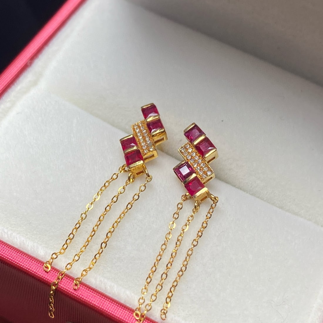 14k Gold 1.10 Ct Natural Ruby & Diamond Earrings - 4