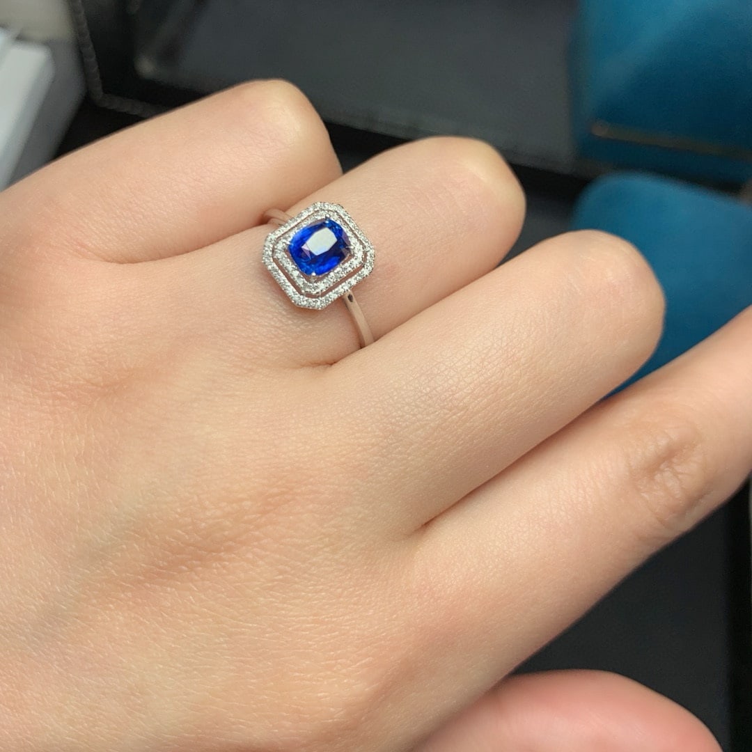 14k Gold 1.09 Ct Natural Sapphire & Diamond Ring - 8