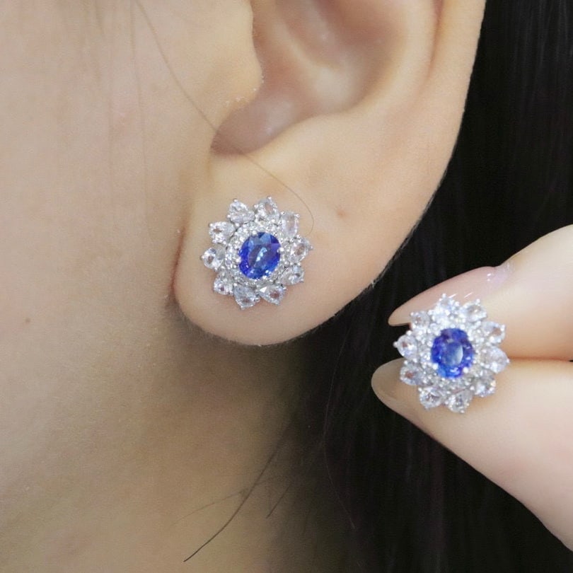 14k Gold 1.16 Ctw Natural Sapphire & Diamond Earrings - 6