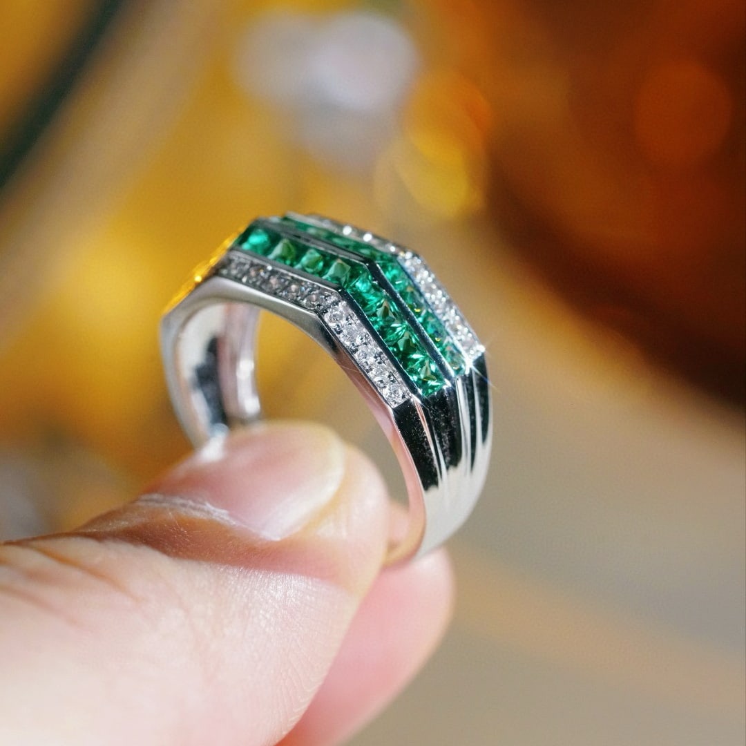 14k Gold 1.28 Ctw Vivid Green Natural Emerald & Diamond Ring - 8