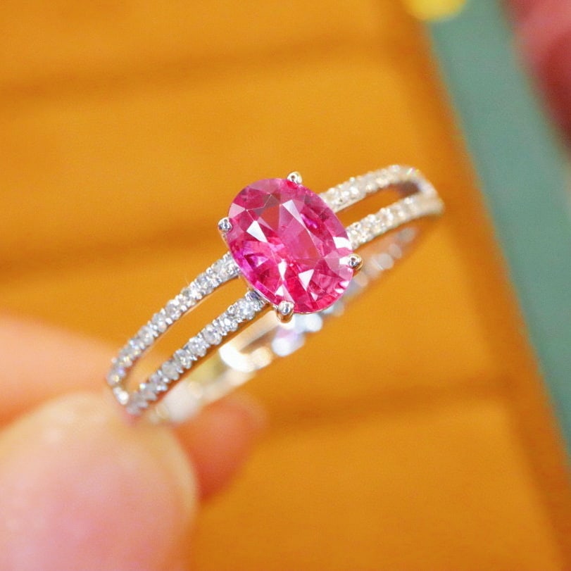 14k Gold 0.78 Ctw Natural Padparadscha Sapphire & Diamond Ring - 3