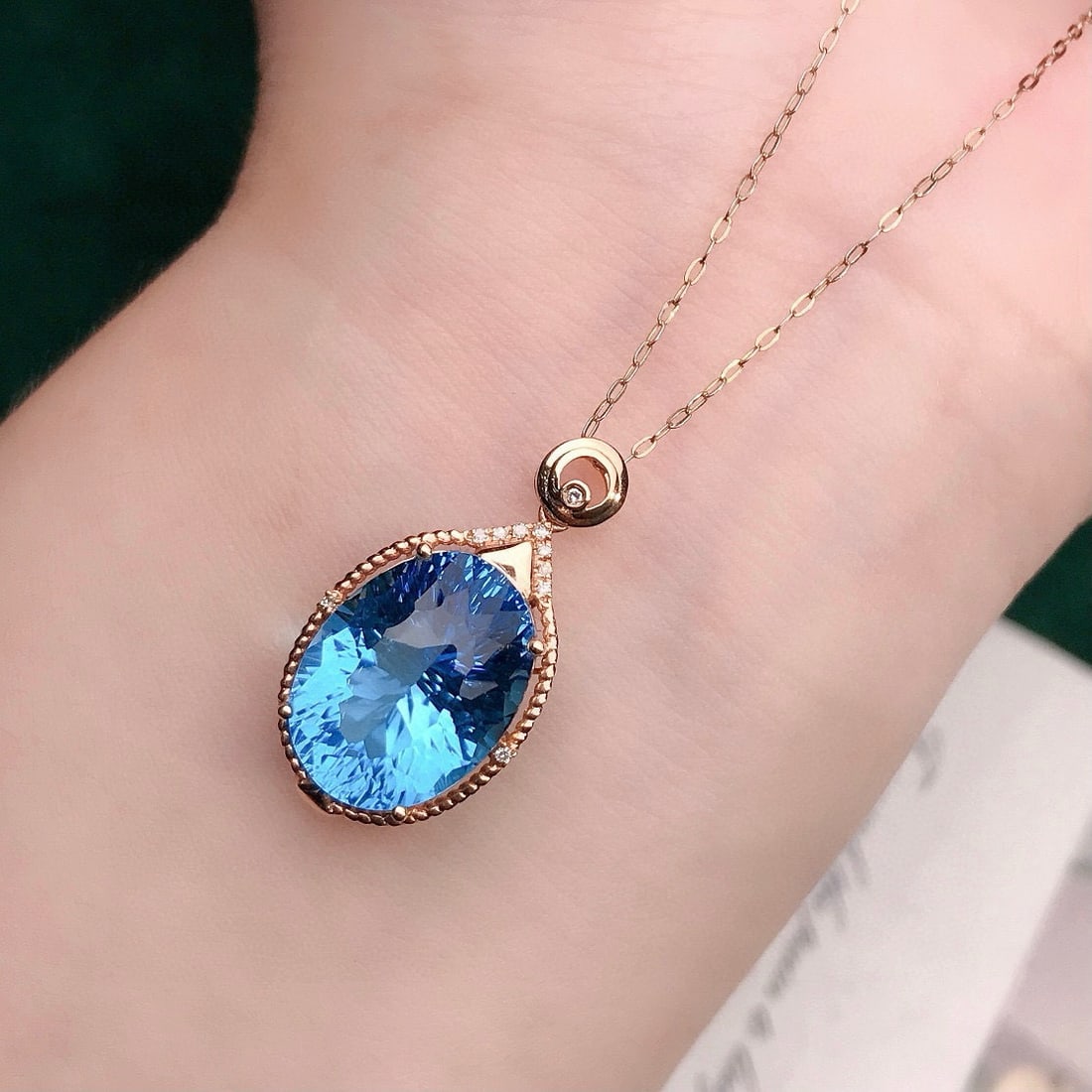 14k Gold 11.98 Ctw Natural Topaz & Diamond Pendant( Without Chain ) - 3